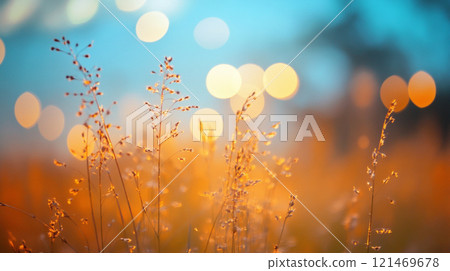 模糊的光背景上的草剪影 121469678