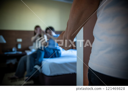A man who discovered his wife cheating clenching his fist, adultery, other man 121469828