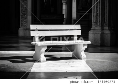 The bench stands in the sunlight in the middle of the cathedral The bench stands in the sunlight in the middle of the cathedral 121469873