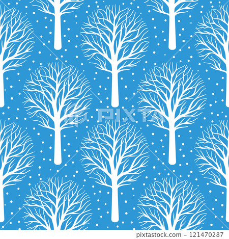 Seamless winter inspired pattern with white trees and snow  121470287