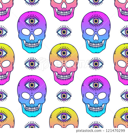 Seamless pattern with neon colors skulls Seamless pattern with neon colors skulls 121470299
