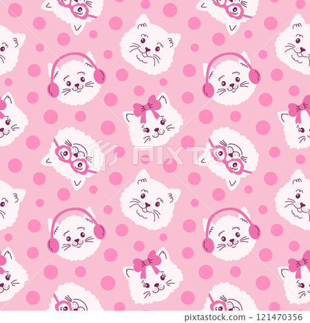 Seamless pattern with cat faces and dots Seamless pattern with cat faces and dots 121470356