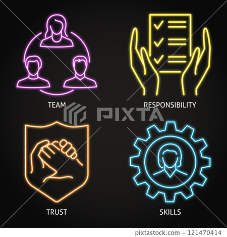Teamwork and cooperation neon icon set Teamwork and cooperation neon icon set 121470414