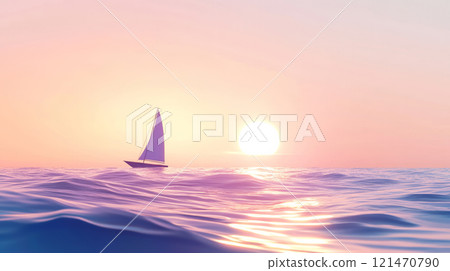 Sailboat cruising on calm ocean at sunset, serene and peaceful concept 121470790