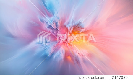 Colorful abstract burst of pink, blue, and yellow hues 121470801