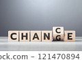 Man selects between the words 'CHANGE' and 'CHANCE' on wooden blocks, symbolizing the decision-making process and embracing opportunities for growth 121470894