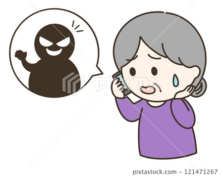 Illustration of an old woman being deceived by a suspicious person Illustration of an old woman being deceived by a suspicious person 121471267