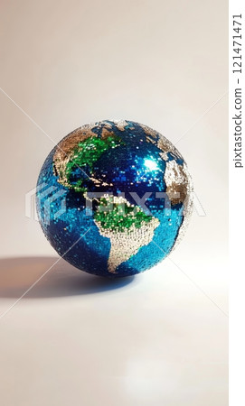 Mosaic earth globe on a white background, artistic representation. creativity and global concept 121471471