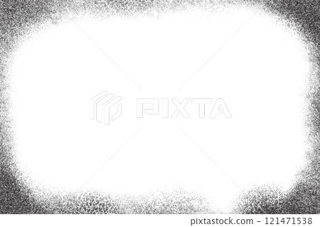 Grunge edge frame. Textured grainy border on white background. Rough fade sand effect. Dotted stipple vector abstract graphic. Vintage dark bg with glitter gradation 121471538