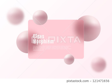 Glass morphism website landing page template. Translucent glass partition with floating spheres. Glass morphism website landing page template. Translucent glass partition with floating spheres. 121471656