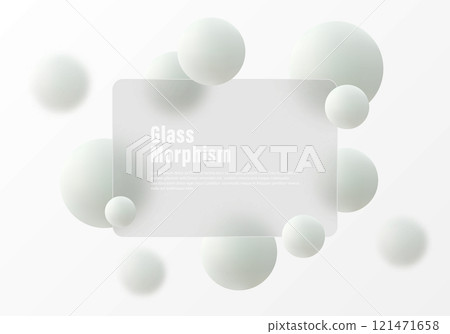 Glass morphism website landing page template. Translucent glass partition with floating spheres. Glass morphism website landing page template. Translucent glass partition with floating spheres. 121471658