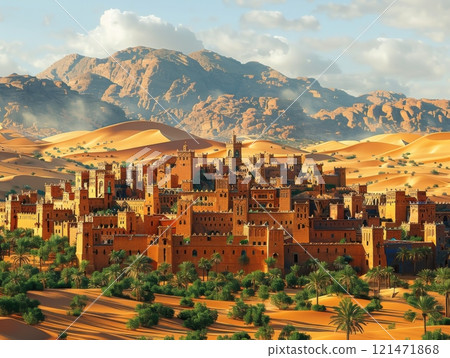 old Arab fortified city. in the background, sandy desert old Arab fortified city. in the background, sandy desert 121471868