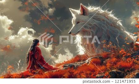 Kitsune-themed featuring mystical fox spirits from Japanese folklore. 121471955