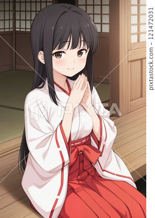 A normal girl with black hair wearing a shrine maiden outfit 121472031