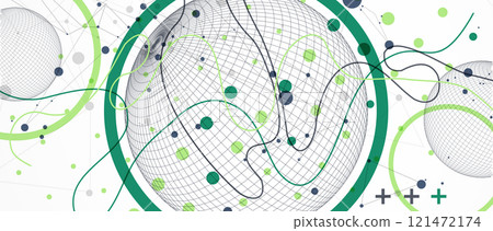 Abstract sphere background with plexus effect. 3D surface. Vector illustration. 121472174