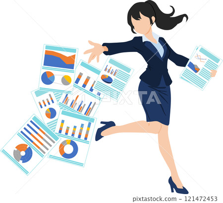 女商人投擲材料的插圖 女商人投擲材料的插圖 121472453