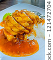 Crispy pork rice, Chinese crispy pork with rice and sauce. 121472704