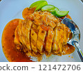 Crispy pork rice, Chinese crispy pork with rice and sauce. 121472706