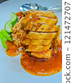 Crispy pork rice, Chinese crispy pork with rice and sauce. 121472707