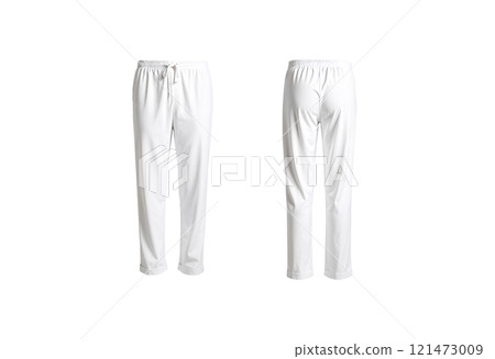 Blank white sport pants mockup, front and back view. 121473009