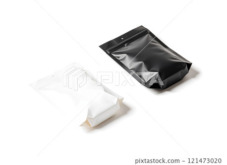 Blank blank and white plastic zipper pouch mockup lying, isolated. Blank blank and white plastic zipper pouch mockup lying, isolated. 121473020