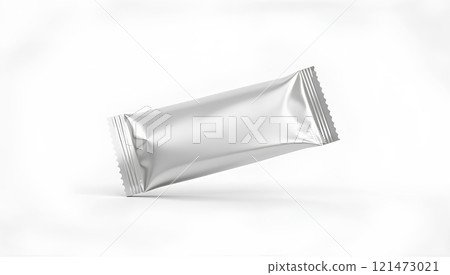 Blank silver chocolate bar foil wrap mockup, gray background. 121473021