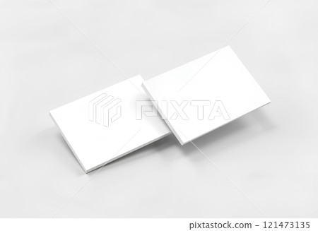 Blank white business card mockups isolated on grey textured background. Front and back side namecard design mock up presentation. Empty horizontal visiting paper sheets template with shadows. 121473135