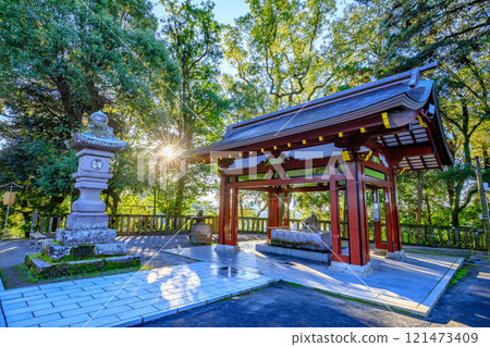 Autumn at Kagoshima Shrine, Chozuya (purification fountain), Kirishima City, Kagoshima Prefecture 121473409