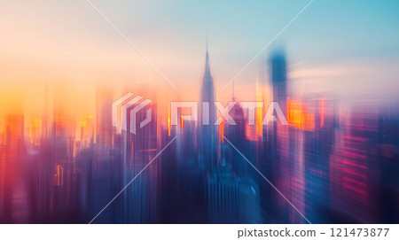 一張模糊的城市照片，色彩絢麗 121473877