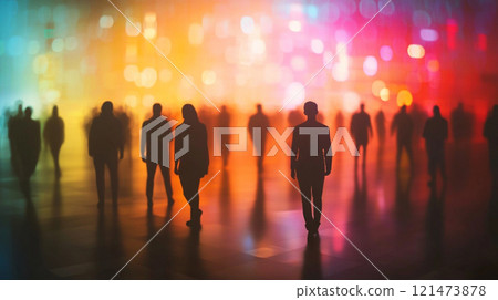 彩色背景上的剪影人 121473878