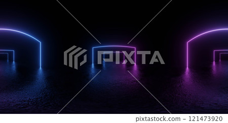 Futuristic Neon Arches in Dark Environment 360 vr panorama 121473920