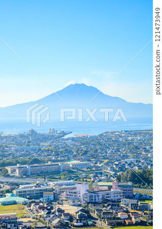 Sakurajima and the scenery seen from Takakura Observatory in autumn, Aira City, Kagoshima Prefecture 121473949