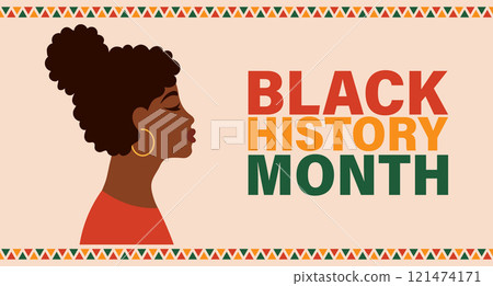Black History Month with African American woman. Flat style illustration, template for background, banner, poster Black History Month with African American woman. Flat style illustration, template for background, banner, poster 121474171