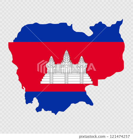Cambodia map silhouette with flag. 121474257