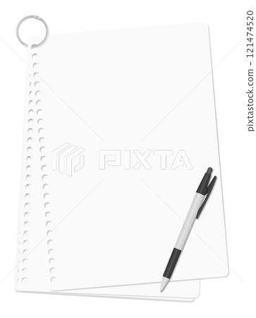 A set of loose leaf paper and ballpoint pen held together by a card ring, plain A set of loose leaf paper and ballpoint pen held together by a card ring, plain 121474520