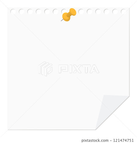 Note paper attached with pushpins, folded corners, blank paper Note paper attached with pushpins, folded corners, blank paper 121474751
