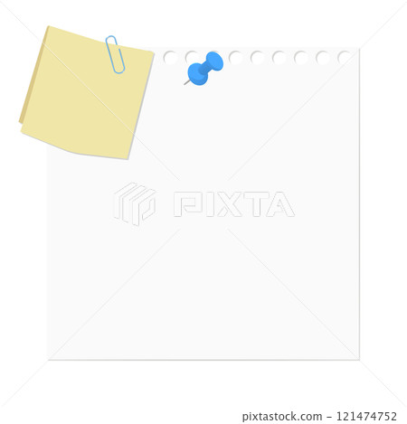 Note paper held together with push pins, note paper held together with clips, blank Note paper held together with push pins, note paper held together with clips, blank 121474752