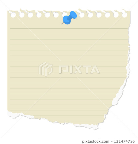 Torn note paper with lines attached with thumb tacks 121474756