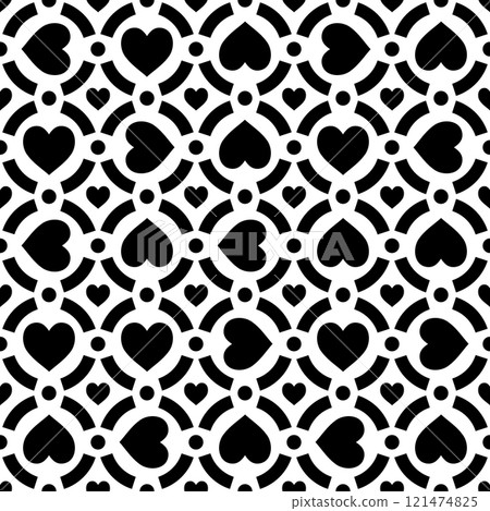 Monochromatic seamless pattern with bold black hearts  121474825