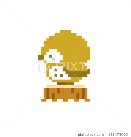 Pixel art of a stump and a sideways looking owl 121475063