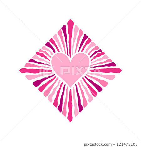 Radiant heart surrounded by dynamic, wavy rays  121475103