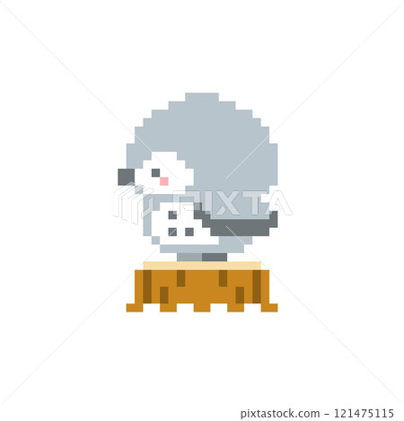 Pixel art of a stump and a sideways gray owl 121475115