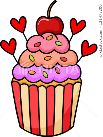 Cute cupcakes in Valentines illustration by hand drawn. Cute cupcakes in Valentines illustration by hand drawn. 121475200