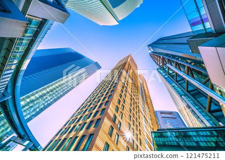 Tokyo cityscape in Japan, end of the year. Reflecting sunlight... Overlooking the office buildings in Shiodome. Towards the future... = 26th 121475211