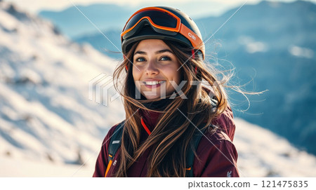 a young woman with ski a young woman with ski 121475835