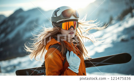 a young woman with ski a young woman with ski 121475836