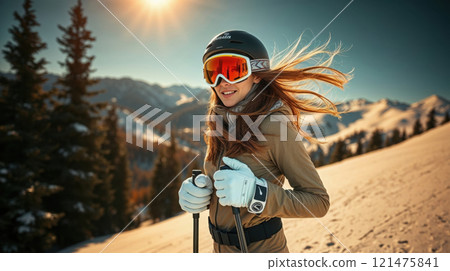 a young woman with ski 121475841