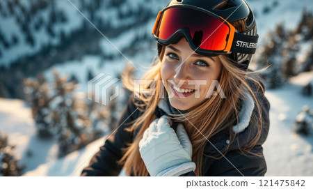 a young woman with ski 121475842