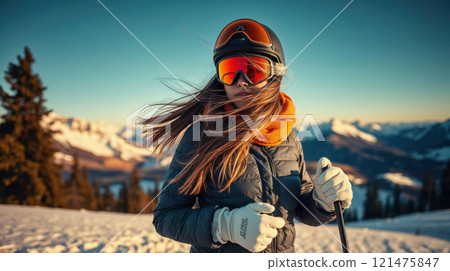 a young woman with ski 121475847