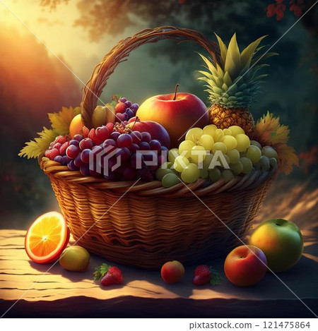 fruits and vegetables in basket 121475864